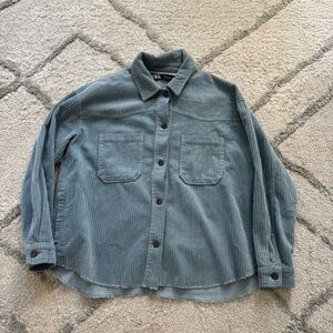 Zara Shacket Corduroy Cropped Boxy Oversized Pockets Shirt Jacket blue medium